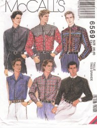 6569 MCCALLS WESTERN SPORTY EASY FIT MR SHIRT SLEEVES OR NOT PATTERN MED 38,40 or XL 46, 48 CHOICE  UNCUT